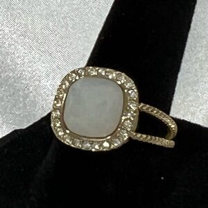 Swarovski Elements Gold Ring with White Opaque Crystal size 8